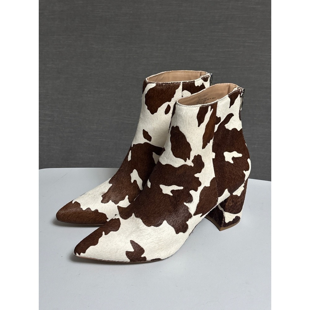 Steve Madden Neven Booties 11 Brown Cow Print Calf Hair Block Heel Ankle Western